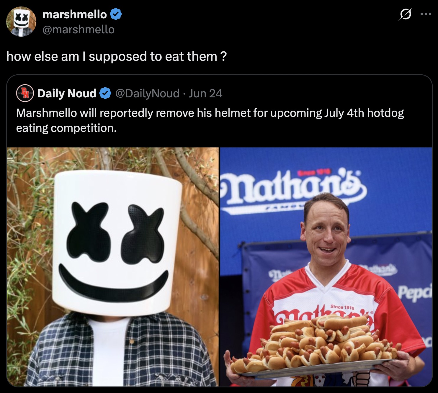 Through the bottom opening of the helmet Marshmellow! Are you stupid? 